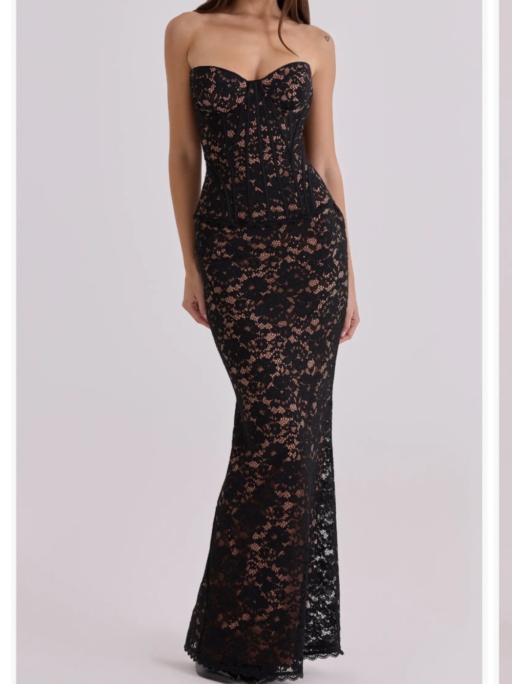 House of CB Black Lace Strapless Corset Gown